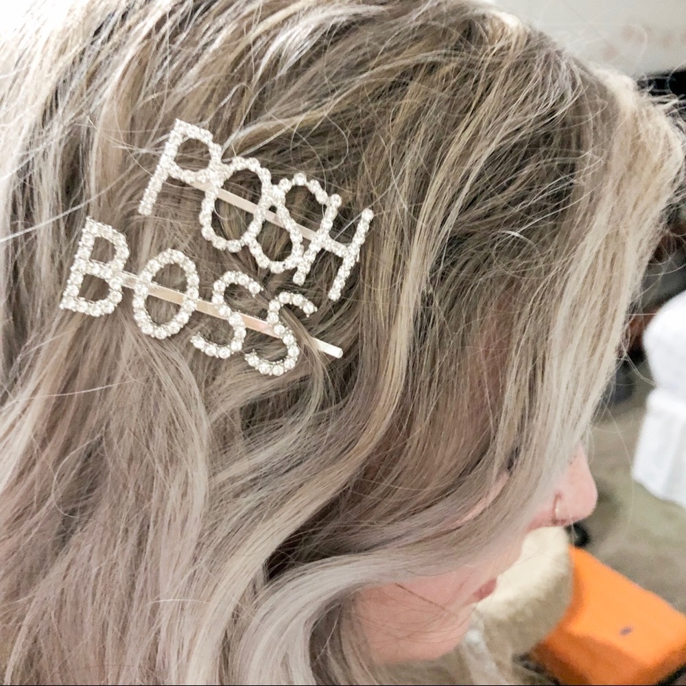 POSH BO$$ Rhinestone Silver Hair Pin Set - Picture 5 of 5